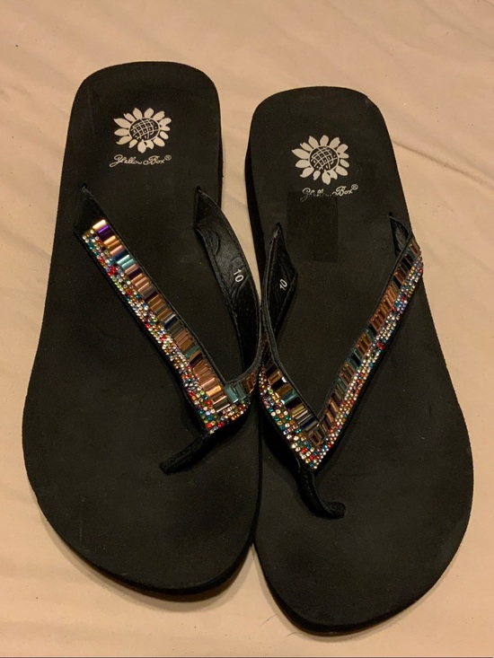 Yellow Box Shoes - Yellow Box Black Beaded V-Strap Sandals
